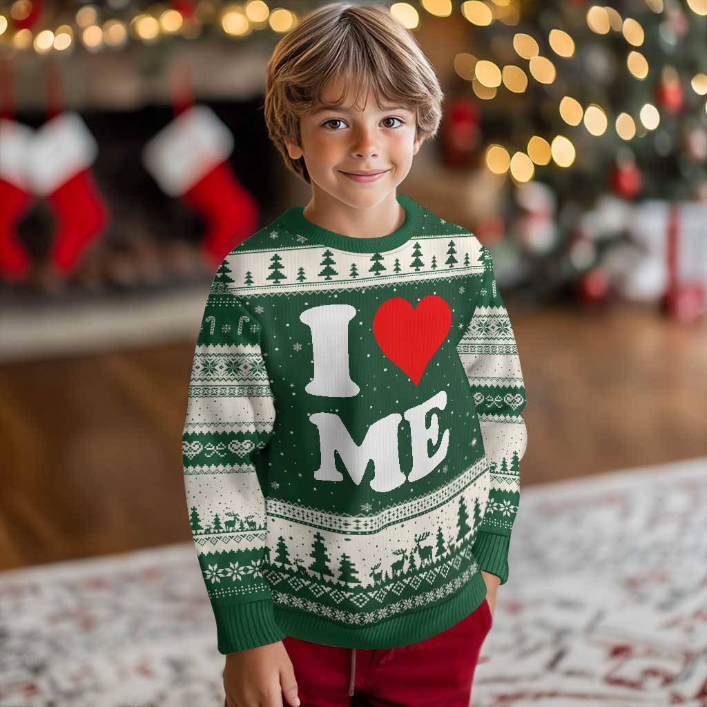 I Love Me Ugly Christmas Sweater Funny Self Love Heart Positive Vibes TS10 Forest Green Beige Print Your Wear