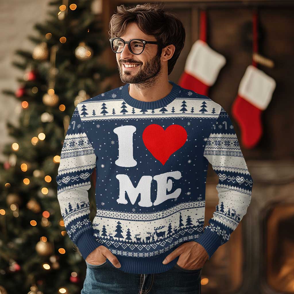 I Love Me Ugly Christmas Sweater Funny Self Love Heart Positive Vibes TS10 Navy Beige Print Your Wear