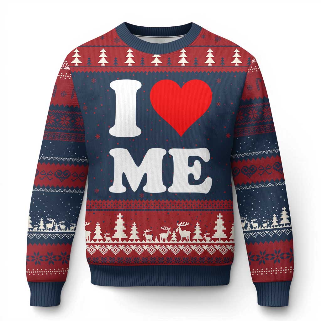 I Love Me Ugly Christmas Sweater Funny Self Love Heart Positive Vibes TS10 Navy Red Print Your Wear