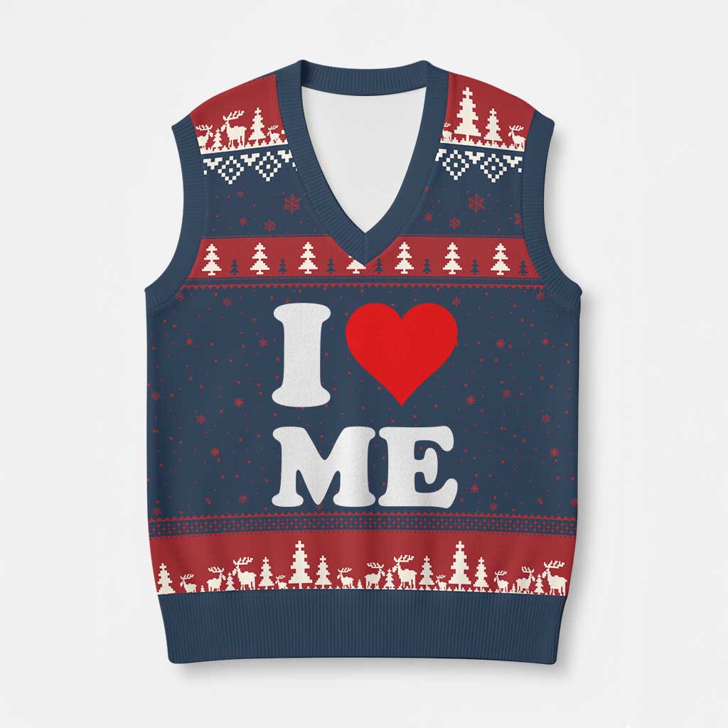 I Love Me V-Neck Knit Sweater Vest Funny Self Love Heart Positive Vibes TS10 Navy Red Print Your Wear