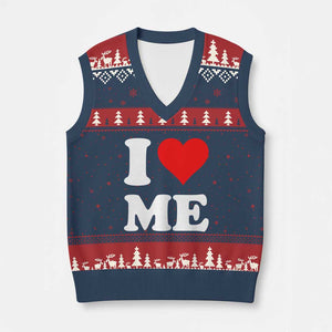 I Love Me V-Neck Knit Sweater Vest Funny Self Love Heart Positive Vibes TS10 Navy Red Print Your Wear
