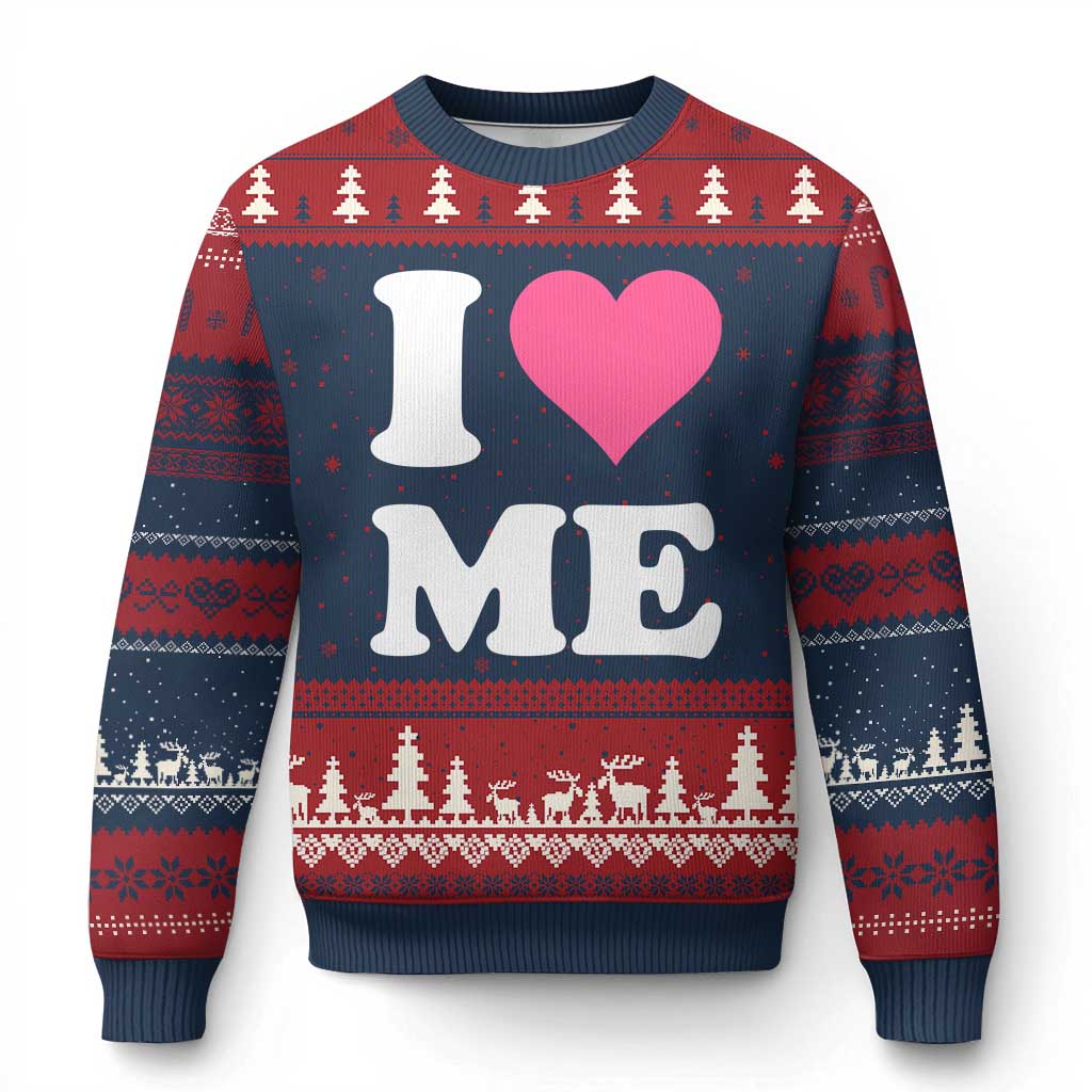 I Love Me Ugly Christmas Sweater Funny Self Love Pink Heart Positive Vibes TS10 Navy Red Print Your Wear