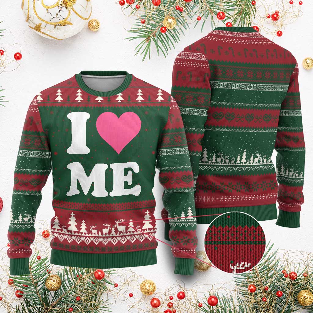 I Love Me Ugly Christmas Sweater Funny Self Love Pink Heart Positive Vibes TS10 Red Green Print Your Wear
