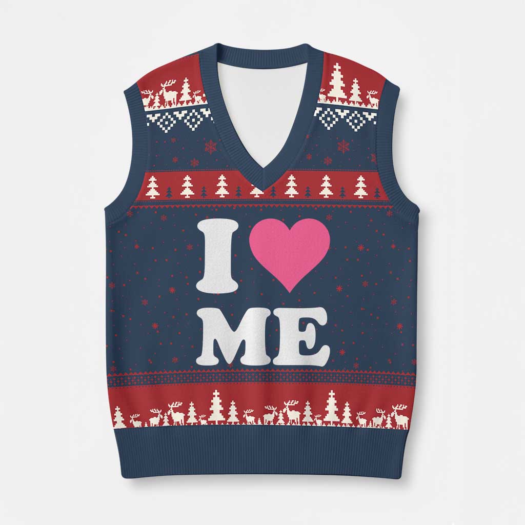 I Love Me V-Neck Knit Sweater Vest Funny Self Love Pink Heart Positive Vibes TS10 Navy Red Print Your Wear