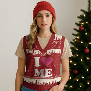 I Love Me V-Neck Knit Sweater Vest Funny Self Love Pink Heart Positive Vibes TS10 Red Beige Print Your Wear