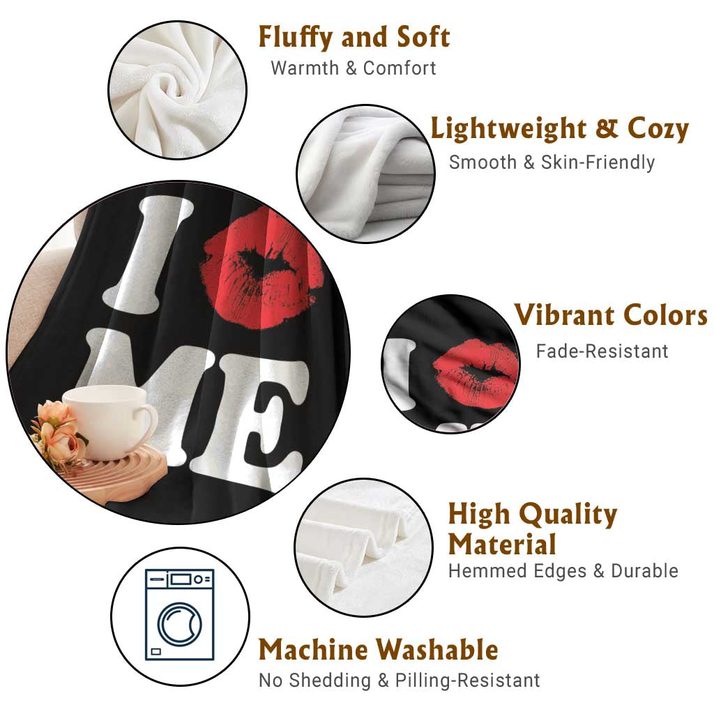 I Love ME Throw Blanket Sexy Lips Red Lipstick Kiss Self Love TS10 Print Your Wear