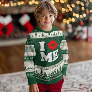 I Love ME Ugly Christmas Sweater Sexy Lips Red Lipstick Kiss Self Love TS10 Forest Green Beige Print Your Wear