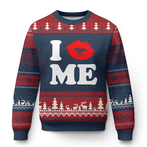 I Love ME Ugly Christmas Sweater Sexy Lips Red Lipstick Kiss Self Love TS10 Navy Red Print Your Wear