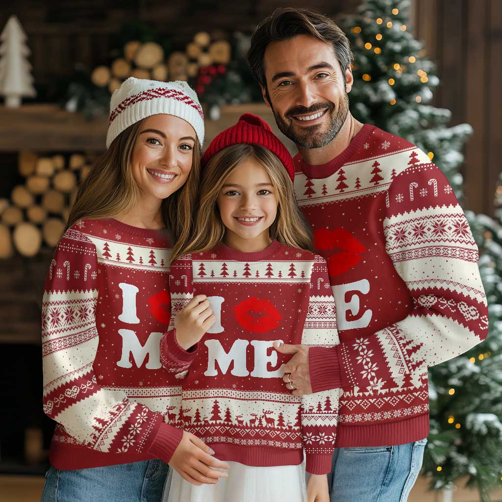 I Love ME Ugly Christmas Sweater Sexy Lips Red Lipstick Kiss Self Love TS10 Red Beige Print Your Wear