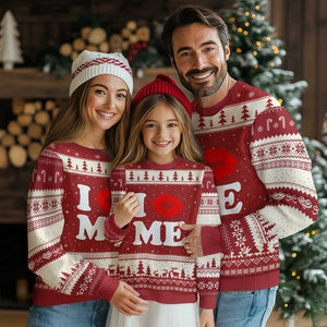 I Love ME Ugly Christmas Sweater Sexy Lips Red Lipstick Kiss Self Love TS10 Red Beige Print Your Wear