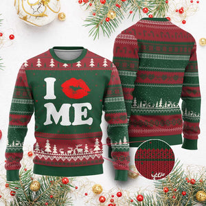 I Love ME Ugly Christmas Sweater Sexy Lips Red Lipstick Kiss Self Love TS10 Red Green Print Your Wear