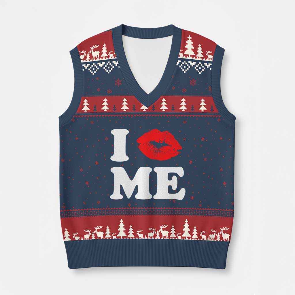 I Love ME V-Neck Knit Sweater Vest Sexy Lips Red Lipstick Kiss Self Love TS10 Navy Red Print Your Wear