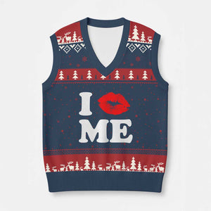 I Love ME V-Neck Knit Sweater Vest Sexy Lips Red Lipstick Kiss Self Love TS10 Navy Red Print Your Wear