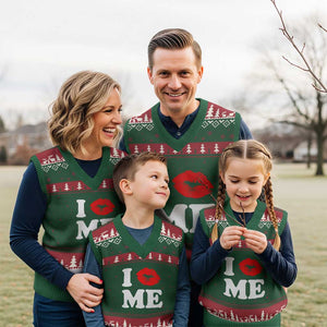I Love ME V-Neck Knit Sweater Vest Sexy Lips Red Lipstick Kiss Self Love TS10 Red Green Print Your Wear