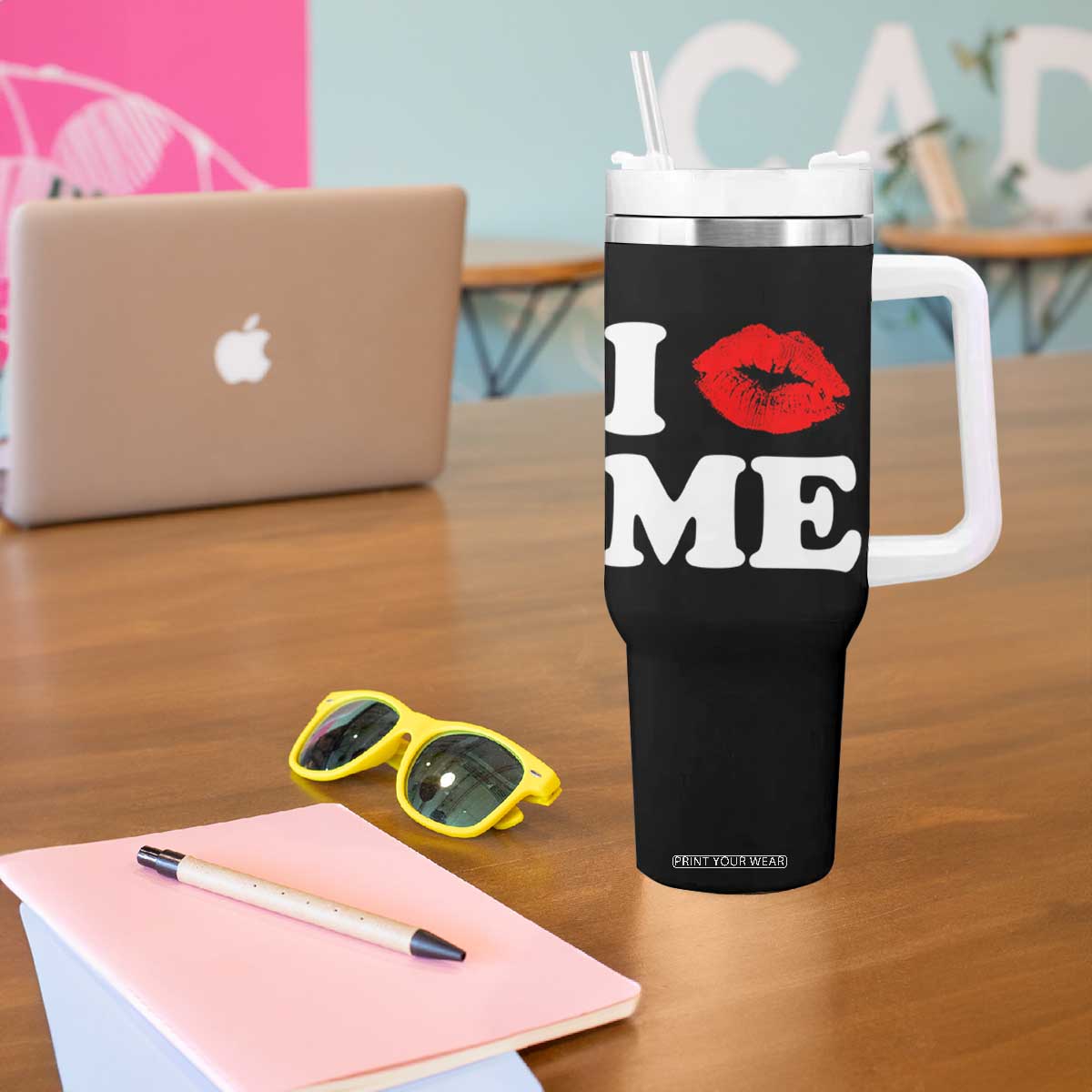 I Love ME Tumbler With Handle Sexy Lips Red Lipstick Kiss Self Love TS10 Print Your Wear