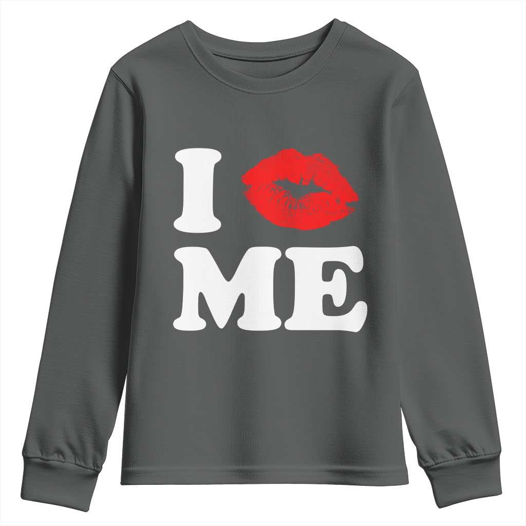 I Love ME Youth Sweatshirt Sexy Lips Red Lipstick Kiss Self Love TS10 Dark Heather Print Your Wear
