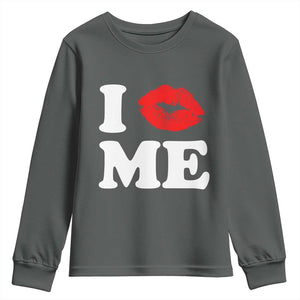 I Love ME Youth Sweatshirt Sexy Lips Red Lipstick Kiss Self Love TS10 Dark Heather Print Your Wear