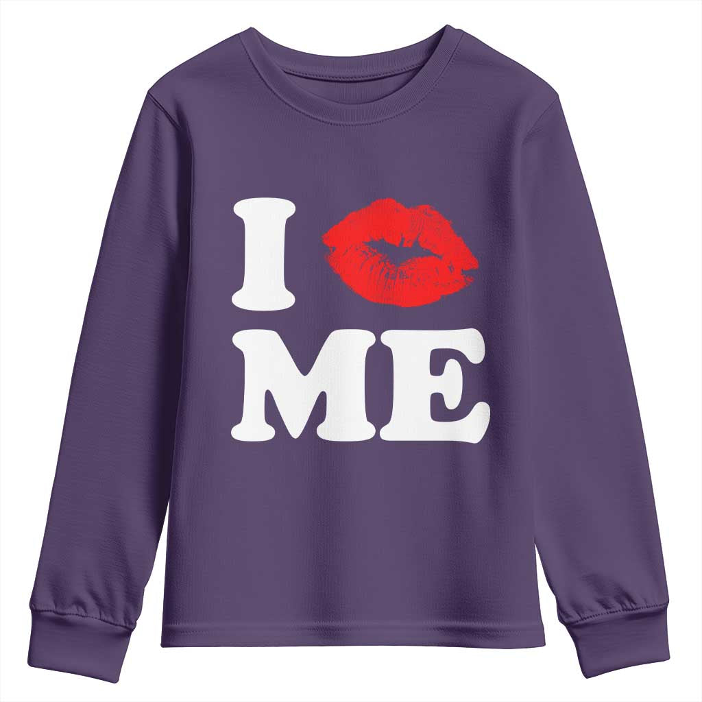 I Love ME Youth Sweatshirt Sexy Lips Red Lipstick Kiss Self Love TS10 Purple Print Your Wear