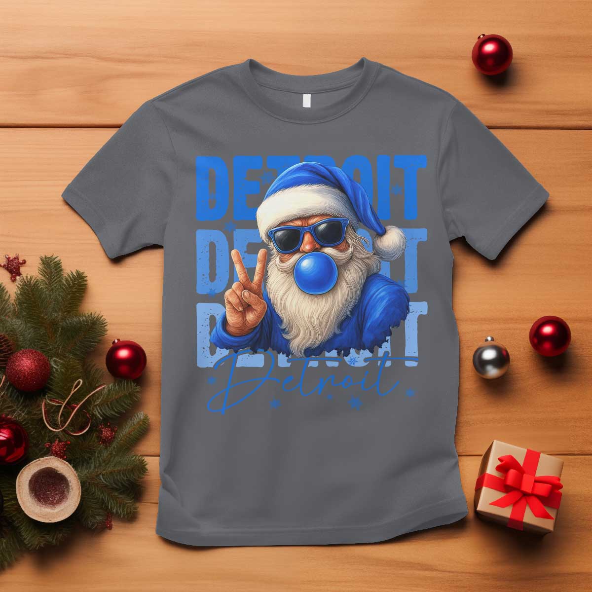 Detroit Football Christmas T Shirt Santa Retro Lions Fan TS10 Charcoal Print Your Wear