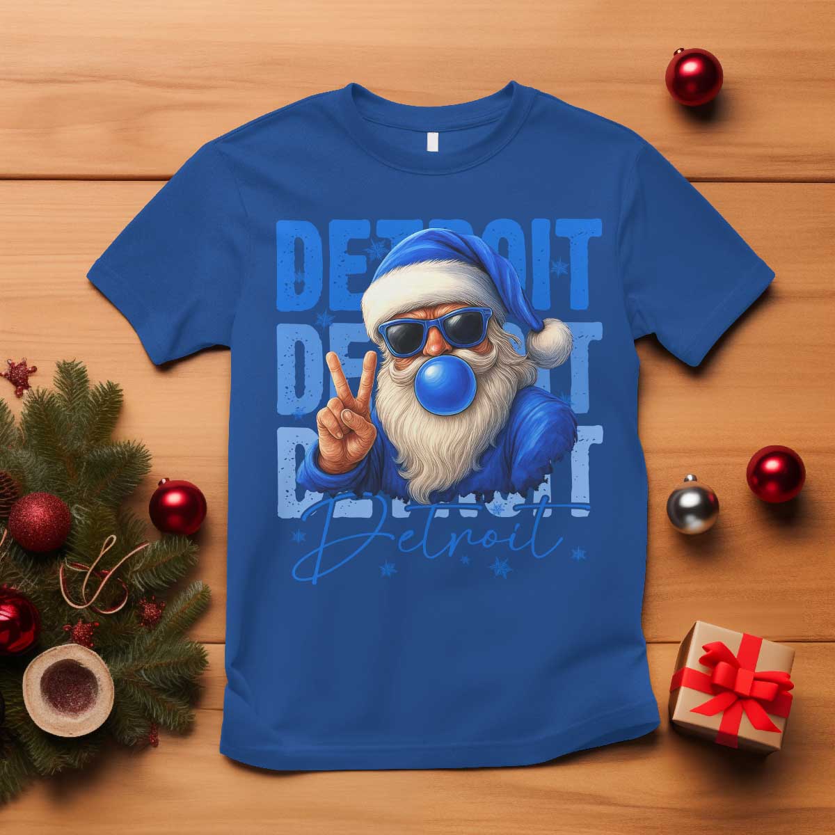 Detroit Football Christmas T Shirt Santa Retro Lions Fan TS10 Royal Blue Print Your Wear