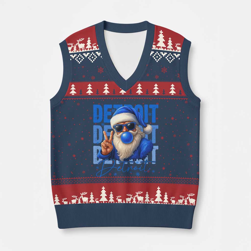 Detroit Football Xmas V-Neck Knit Sweater Vest Santa Retro Lions Fan TS10 Navy Red Print Your Wear