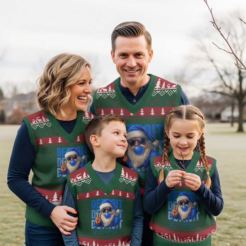 Detroit Football Xmas V-Neck Knit Sweater Vest Santa Retro Lions Fan TS10 Red Green Print Your Wear