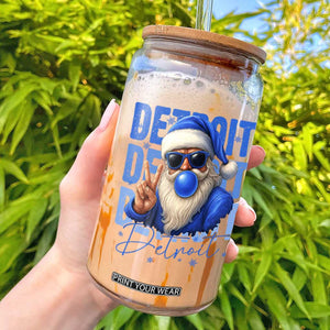 Detroit Football Christmas Glass Can Santa Retro Lions Fan TS10 Black Print Your Wear