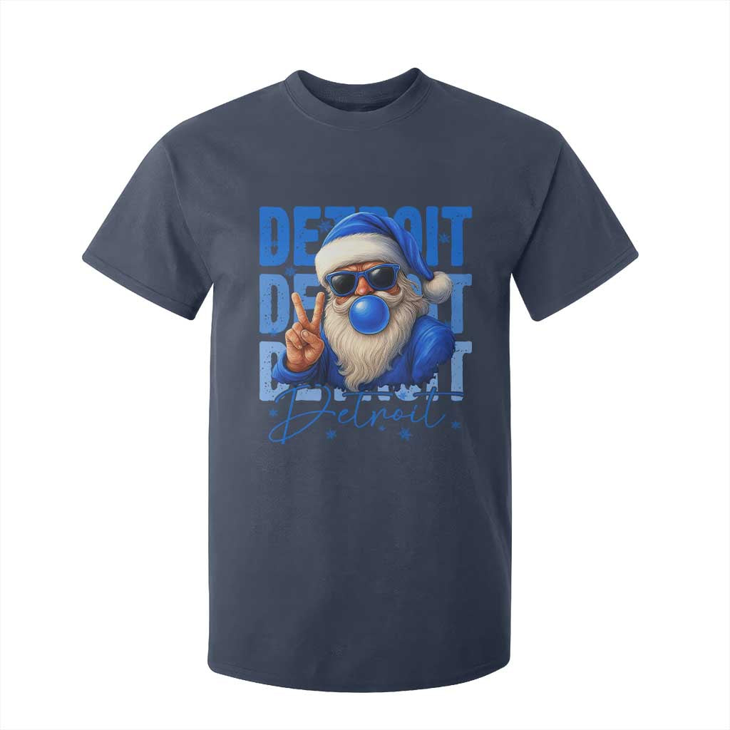 Detroit Football Christmas T Shirt For Kid Santa Retro Lions Fan TS10 Navy Print Your Wear