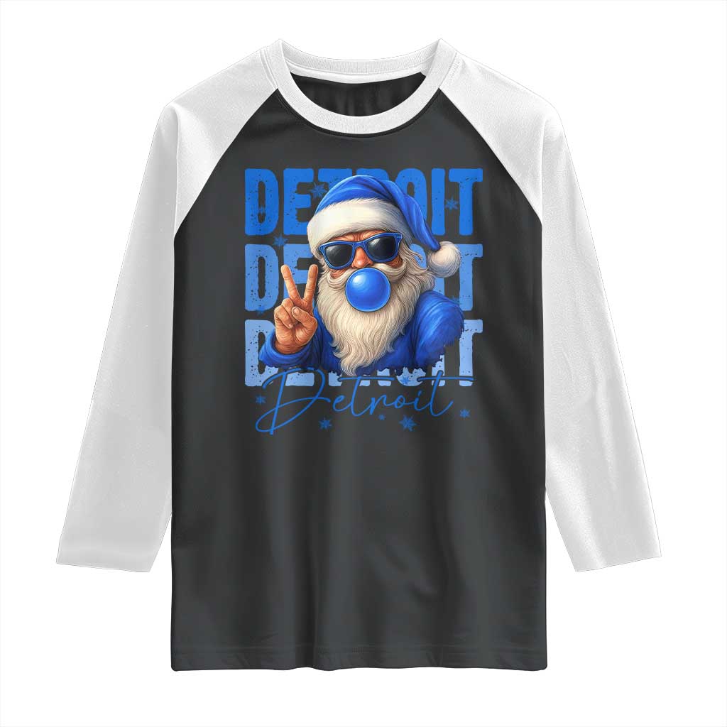 Detroit Football Christmas Raglan Shirt Santa Retro Lions Fan TS10 Black White Print Your Wear