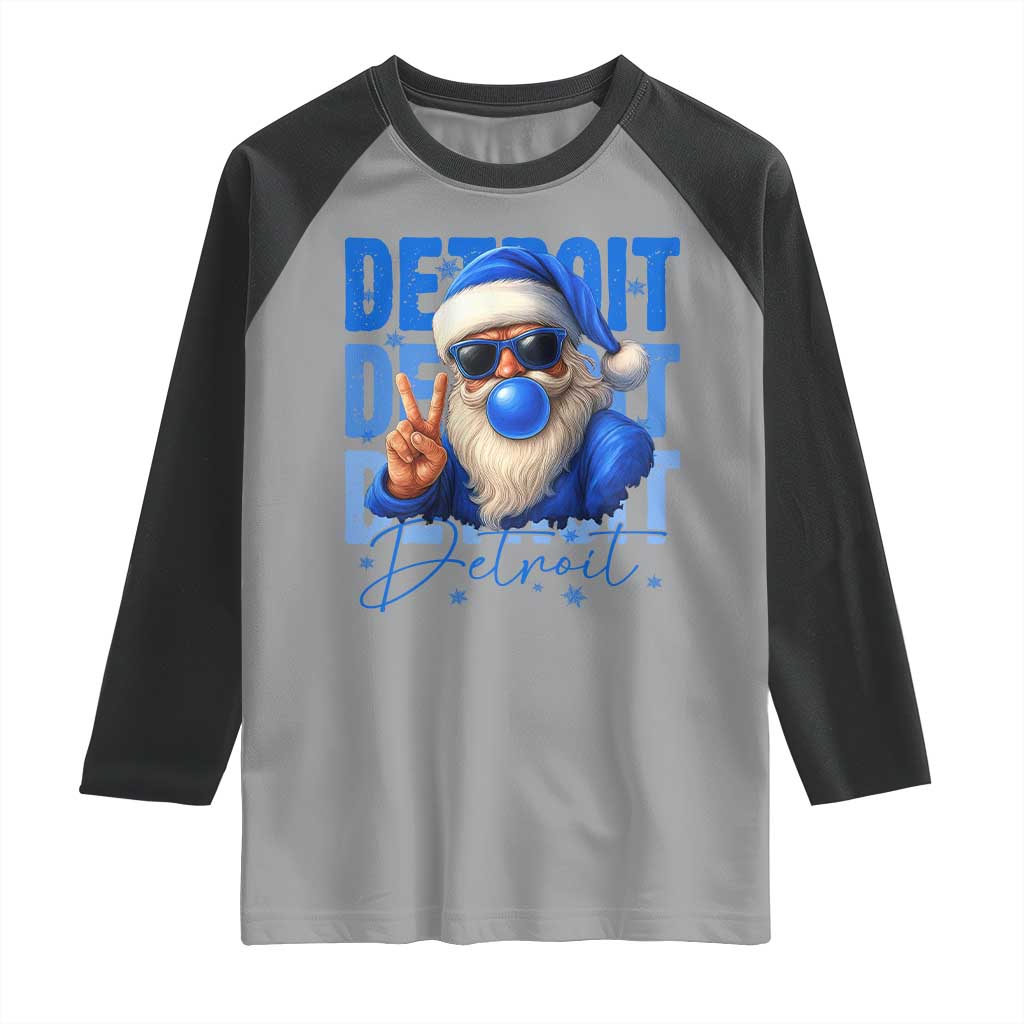 Detroit Football Christmas Raglan Shirt Santa Retro Lions Fan TS10 Sport Gray Black Print Your Wear
