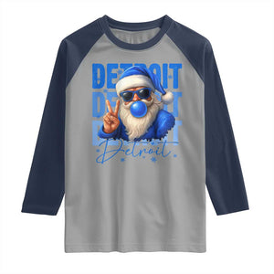 Detroit Football Christmas Raglan Shirt Santa Retro Lions Fan TS10 Sport Gray Navy Print Your Wear