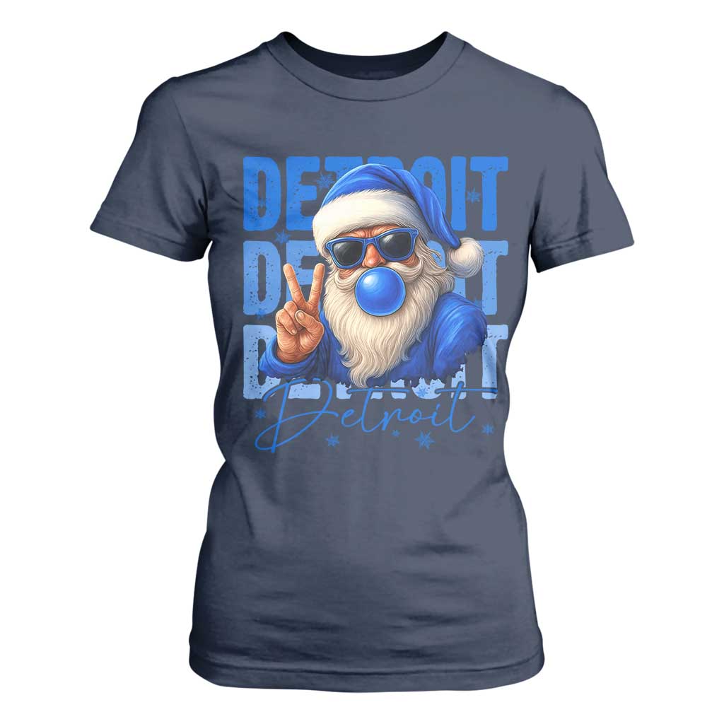 Detroit Football Christmas T Shirt For Women Santa Retro Lions Fan TS10 Navy Print Your Wear