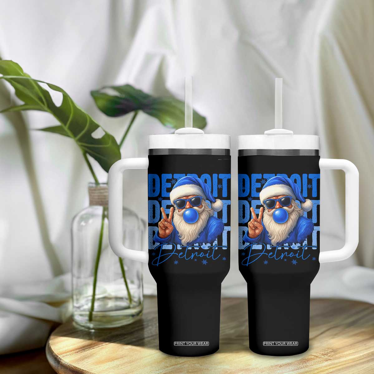 Detroit Football Christmas Tumbler With Handle Santa Retro Lions Fan TS10 Print Your Wear