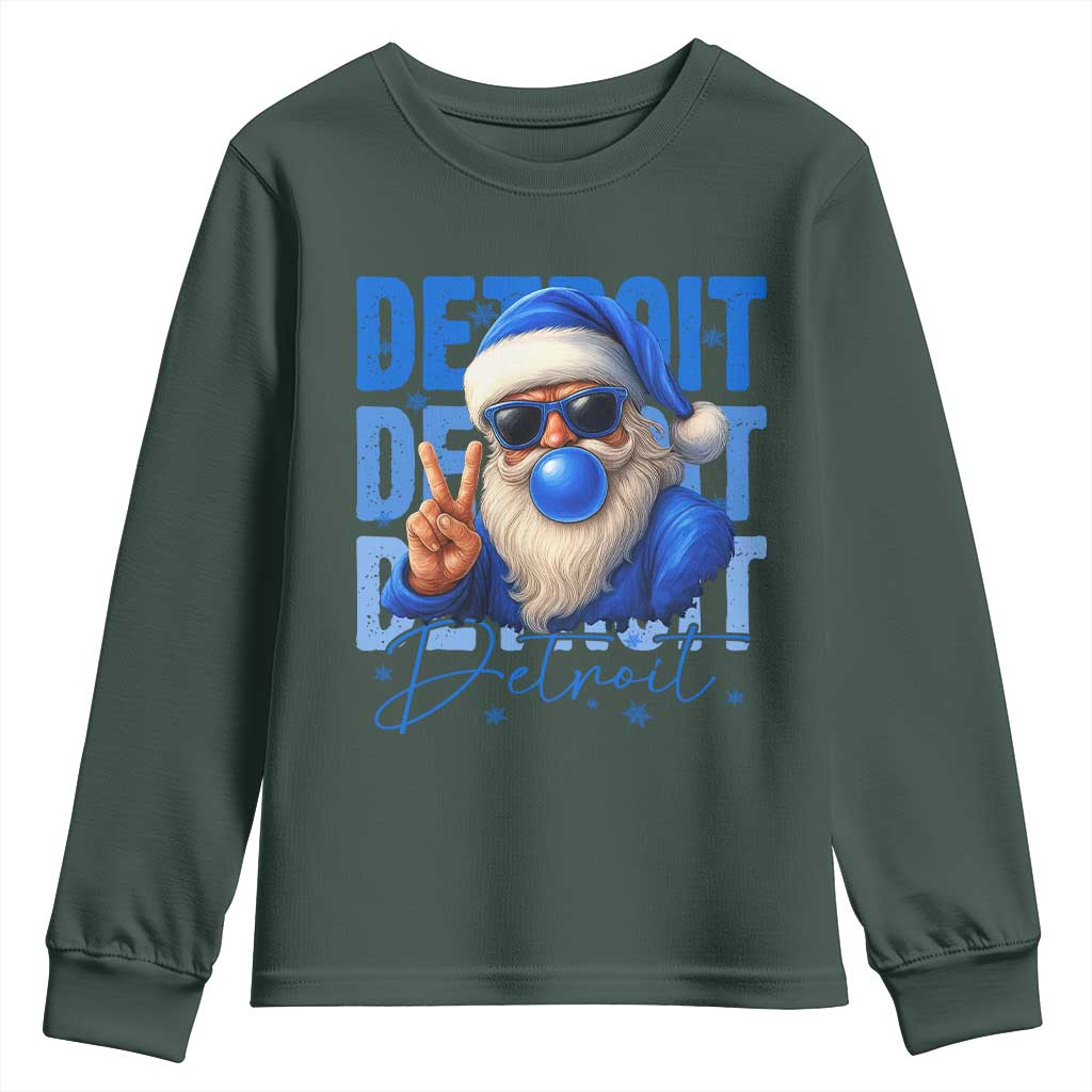 Detroit Football Christmas Youth Sweatshirt Santa Retro Lions Fan TS10 Dark Forest Green Print Your Wear