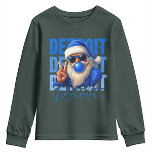 Detroit Football Christmas Youth Sweatshirt Santa Retro Lions Fan TS10 Dark Forest Green Print Your Wear