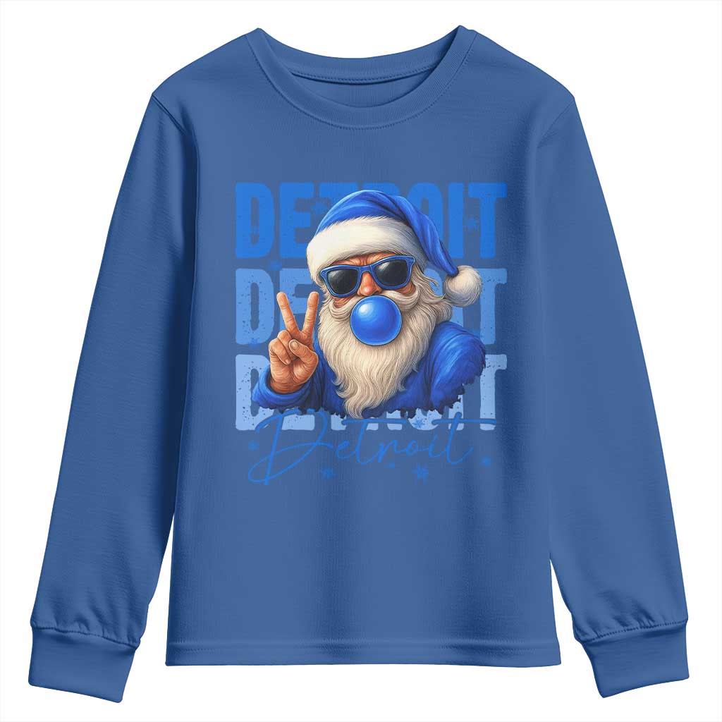 Detroit Football Christmas Youth Sweatshirt Santa Retro Lions Fan TS10 Royal Blue Print Your Wear