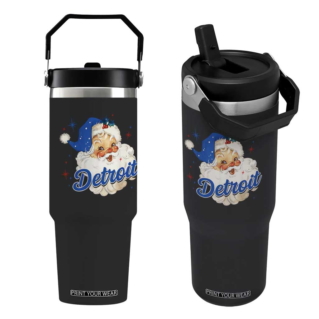 Christmas Detroit Football Flip Straw Tumbler Vintage Santa Lions Fan TS10 One Size: 30 oz Black Print Your Wear