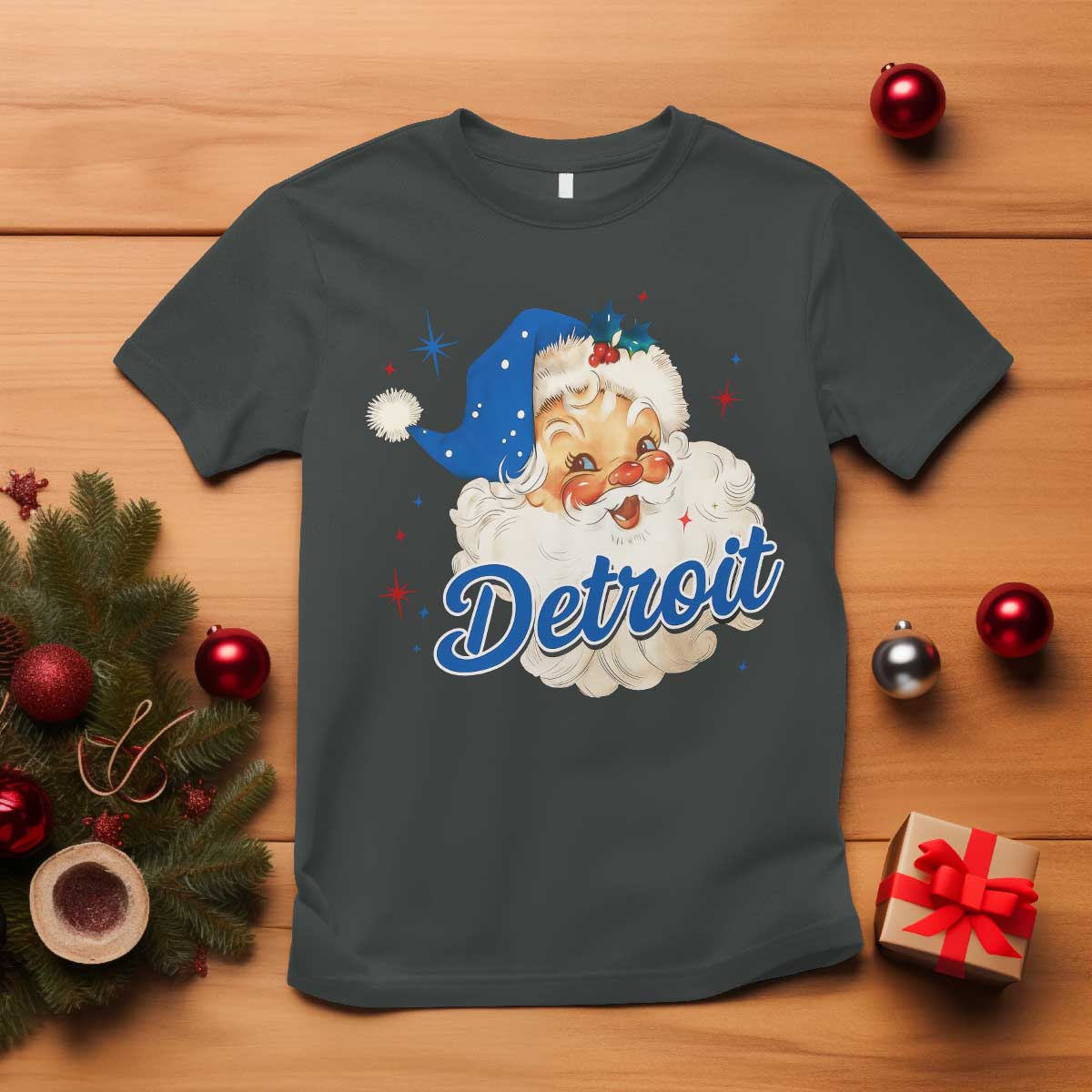 Christmas Detroit Football T Shirt Vintage Santa Lions Fan TS10 Dark Heather Print Your Wear