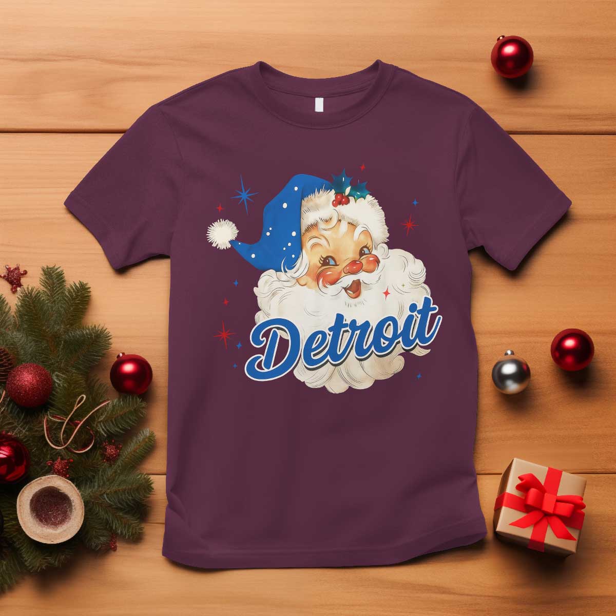 Christmas Detroit Football T Shirt Vintage Santa Lions Fan TS10 Maroon Print Your Wear