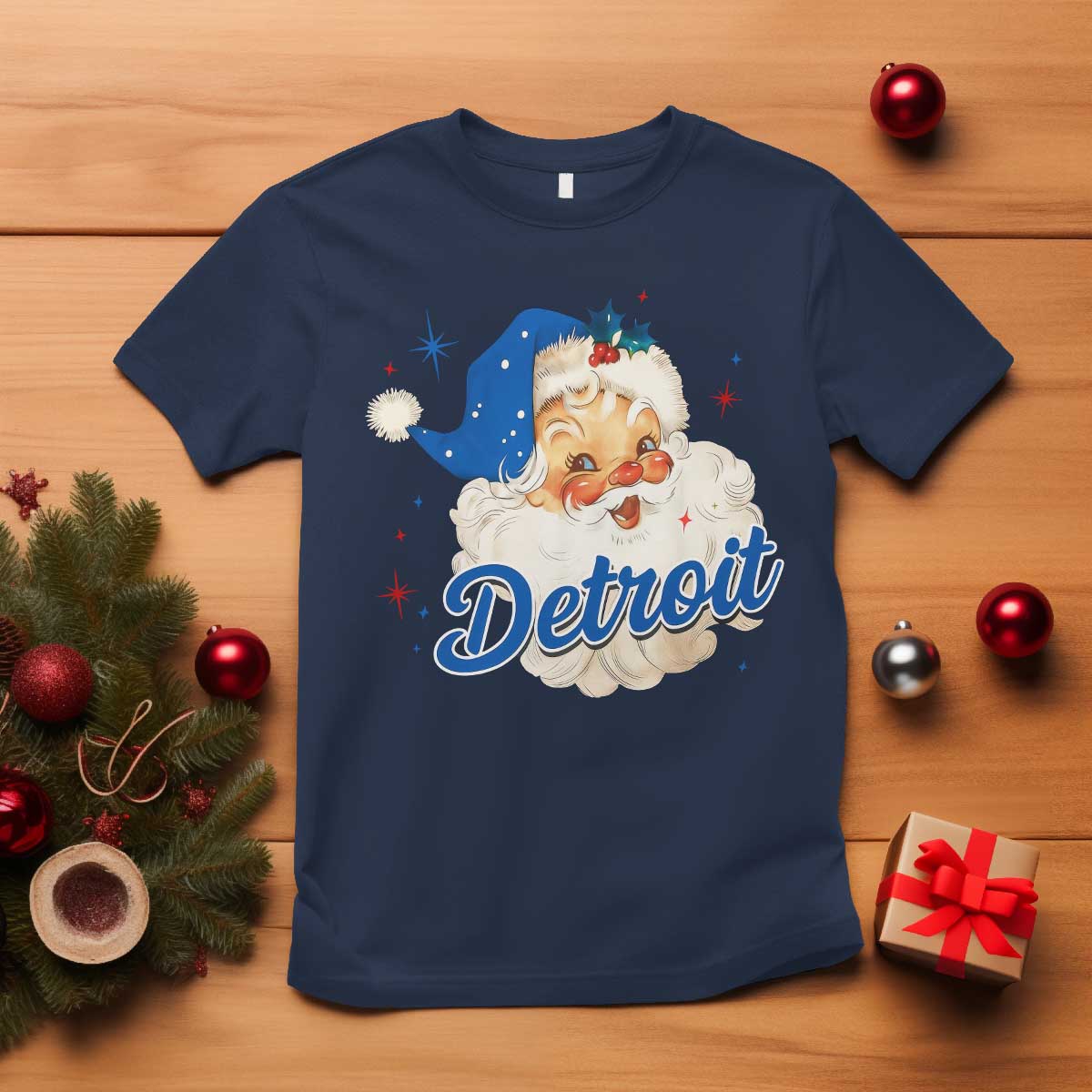 Christmas Detroit Football T Shirt Vintage Santa Lions Fan TS10 Navy Print Your Wear