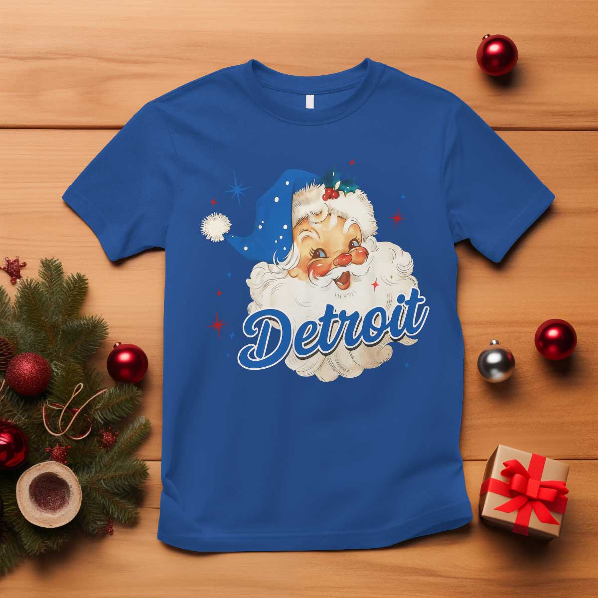 Christmas Detroit Football T Shirt Vintage Santa Lions Fan TS10 Royal Blue Print Your Wear