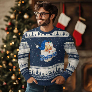 Xmas Detroit Football Ugly Christmas Sweater Vintage Santa Lions Fan TS10 Navy Beige Print Your Wear