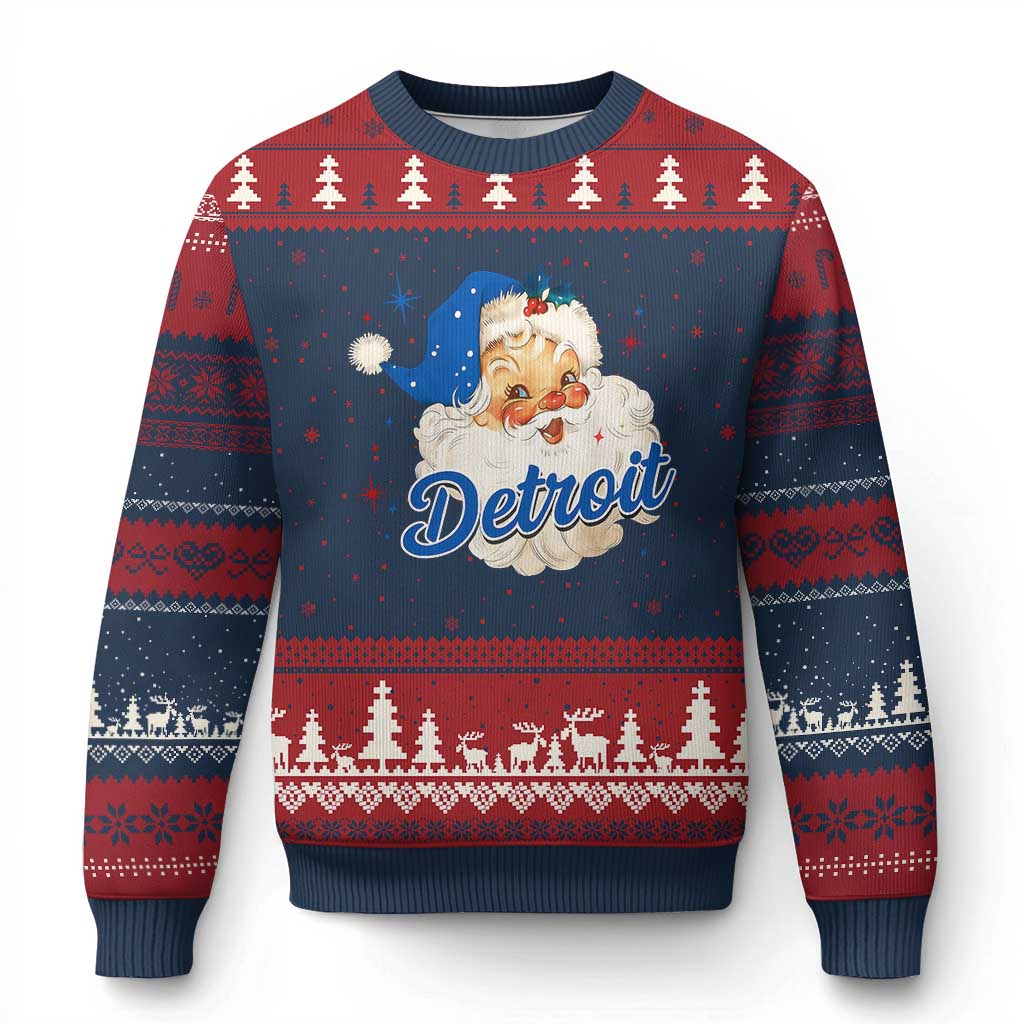 Xmas Detroit Football Ugly Christmas Sweater Vintage Santa Lions Fan TS10 Navy Red Print Your Wear