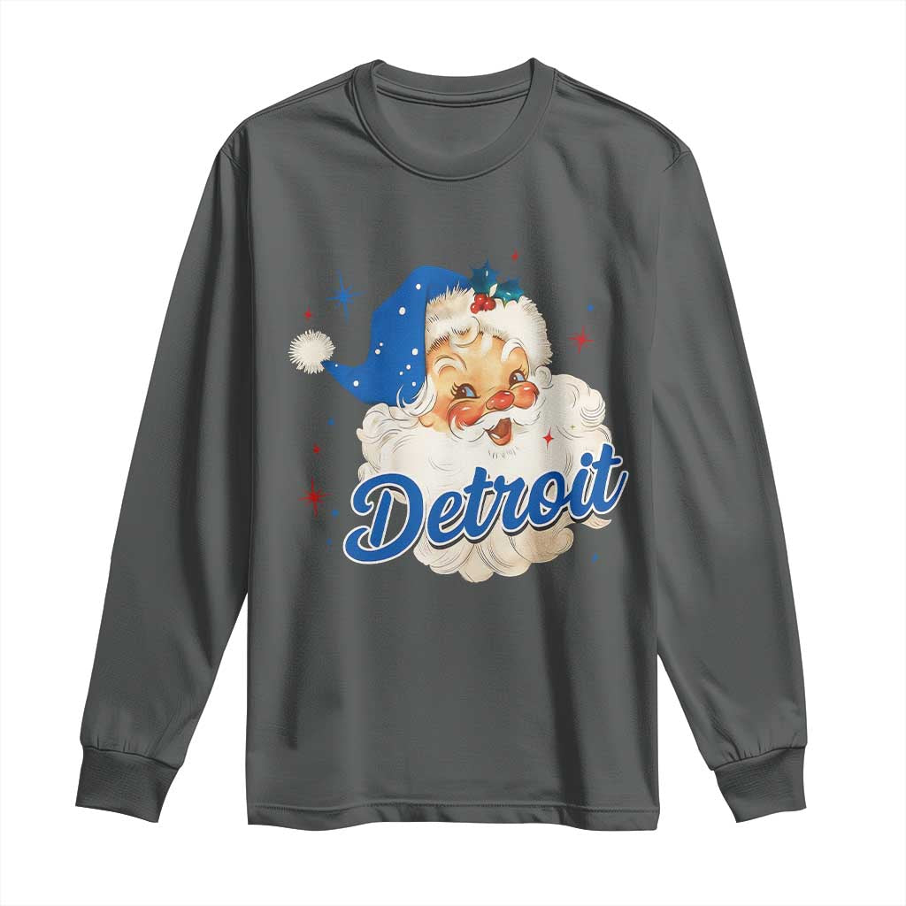 Christmas Detroit Football Long Sleeve Shirt Vintage Santa Lions Fan TS10 Dark Heather Print Your Wear