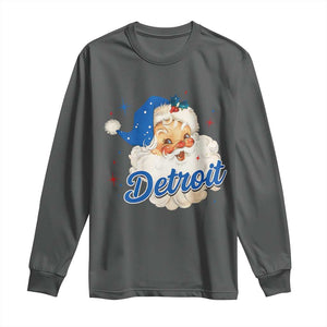Christmas Detroit Football Long Sleeve Shirt Vintage Santa Lions Fan TS10 Dark Heather Print Your Wear