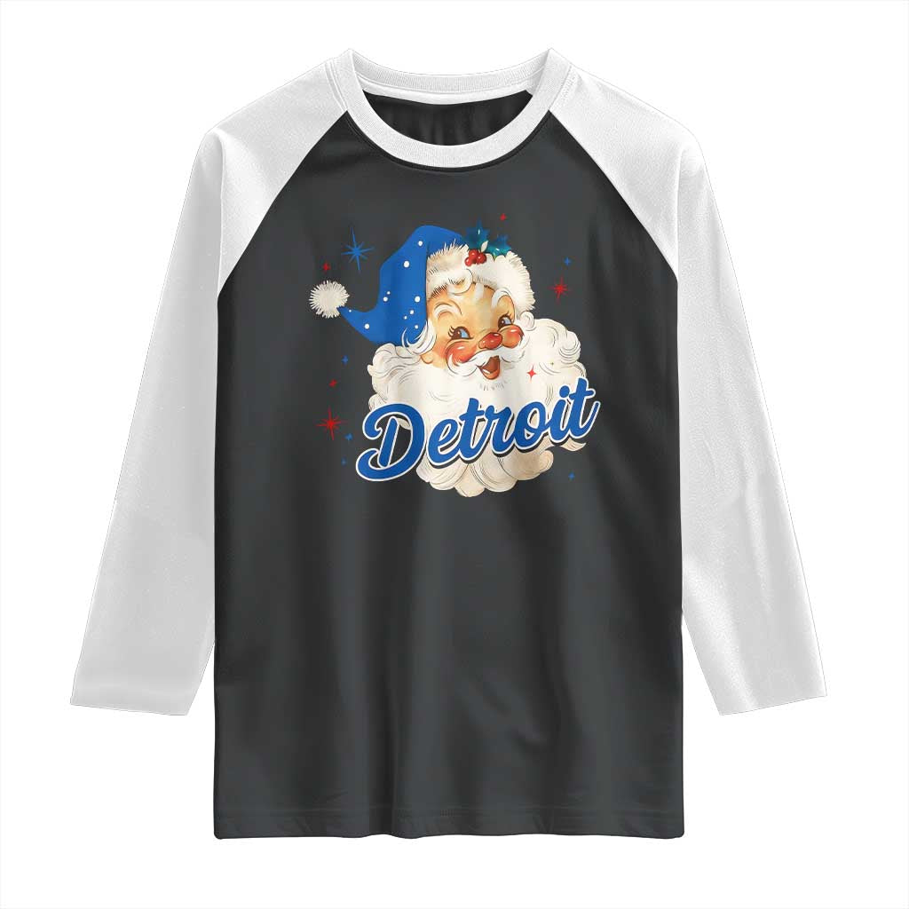 Christmas Detroit Football Raglan Shirt Vintage Santa Lions Fan TS10 Black White Print Your Wear