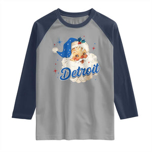 Christmas Detroit Football Raglan Shirt Vintage Santa Lions Fan TS10 Sport Gray Navy Print Your Wear
