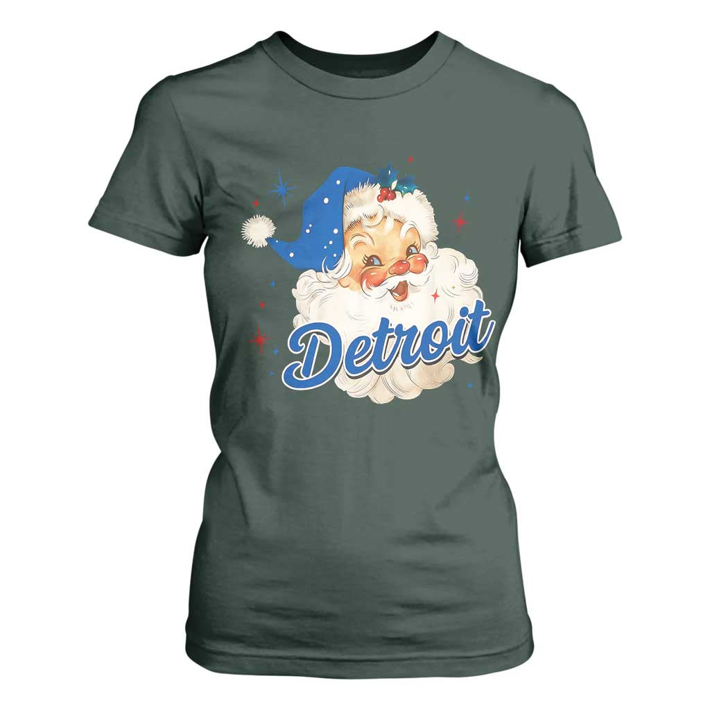 Christmas Detroit Football T Shirt For Women Vintage Santa Lions Fan TS10 Dark Forest Green Print Your Wear