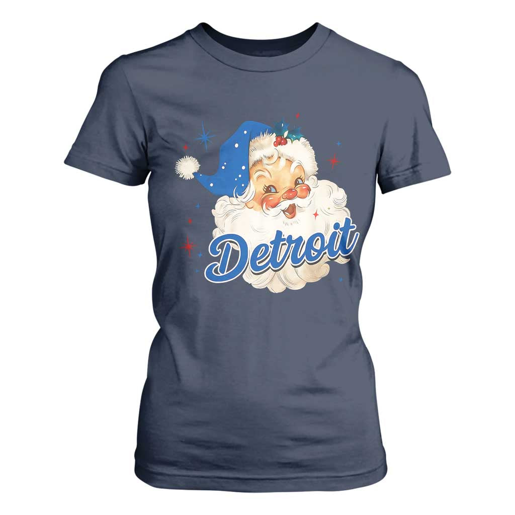 Christmas Detroit Football T Shirt For Women Vintage Santa Lions Fan TS10 Navy Print Your Wear