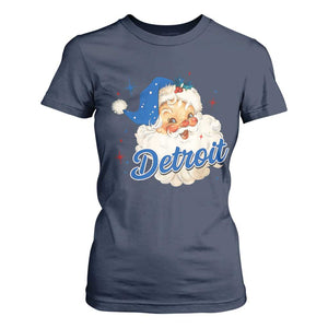 Christmas Detroit Football T Shirt For Women Vintage Santa Lions Fan TS10 Navy Print Your Wear